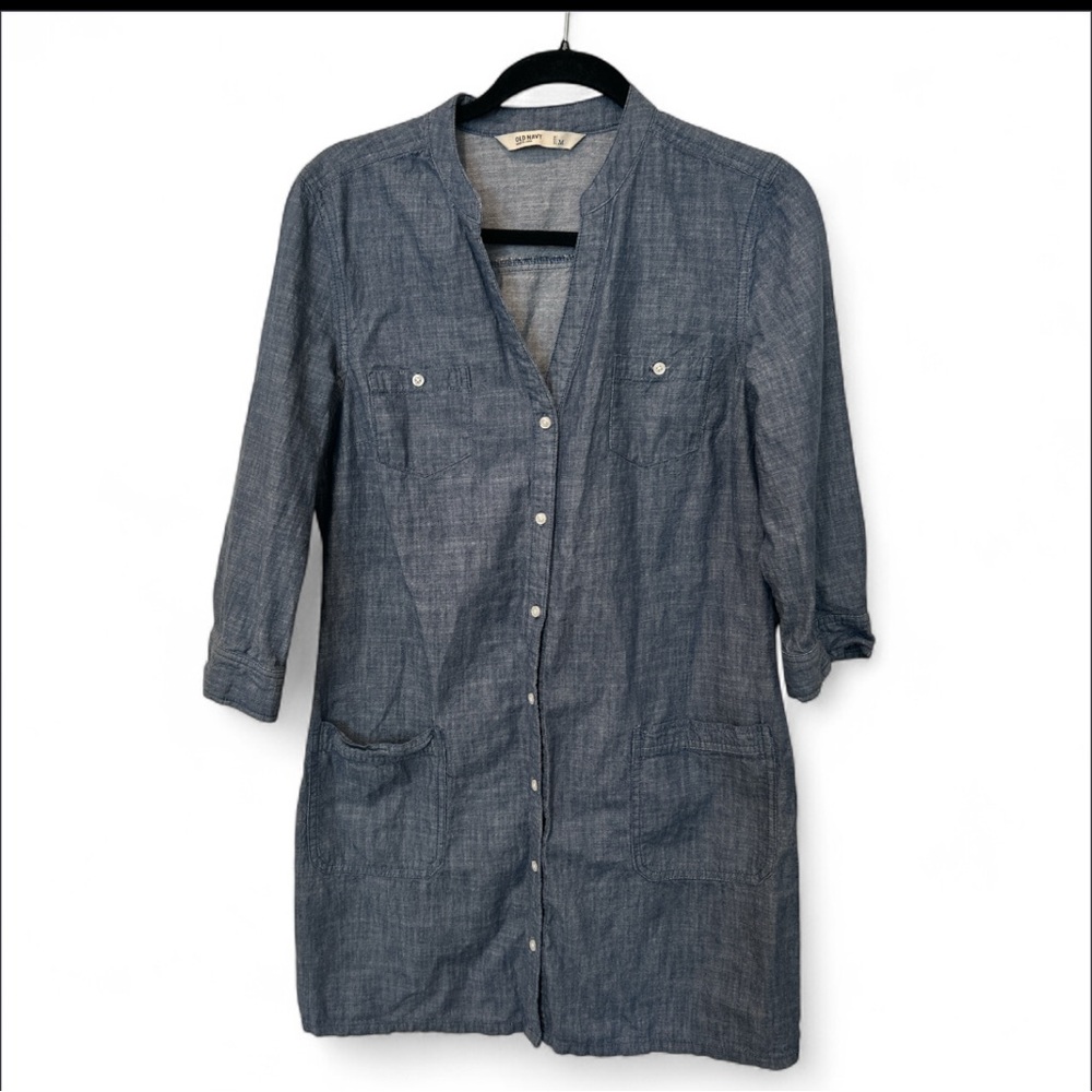 Old Navy Textured Blue Denim Button Down Dress